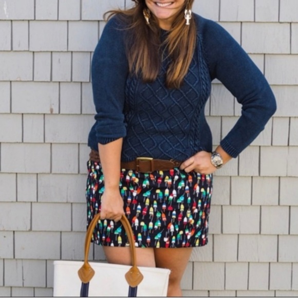 Talbots | Women’s Navy/Multicolor Buoy Pattern Zip Bank Mini Pencil Skirt Size 8 - Picture 1 of 14
